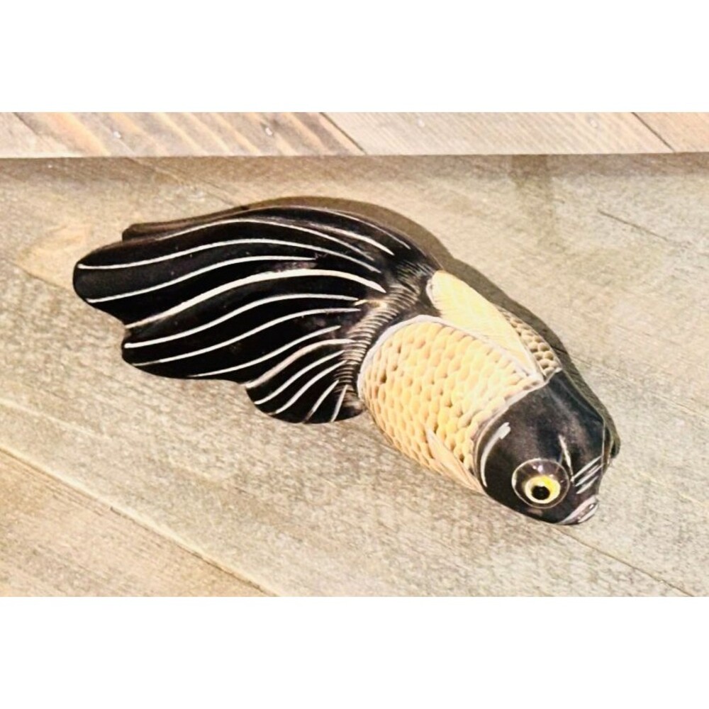 Vintage Hand Made HORN FISH Set Koi Carp Carved Fish from Bull Horn 6 x 2 x 2in